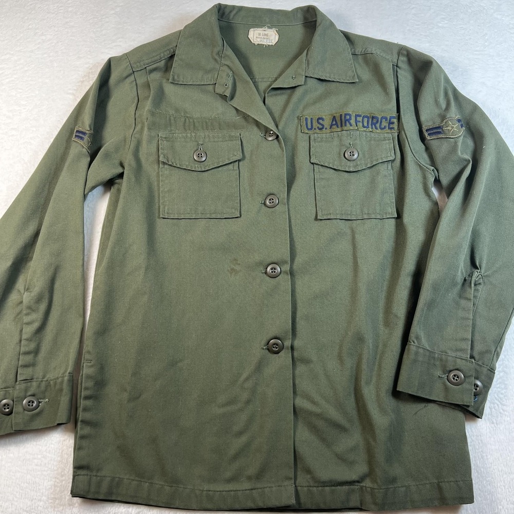 US Air Force Utility Shirt Womens 16 Long Green Vintage Military Button Up
